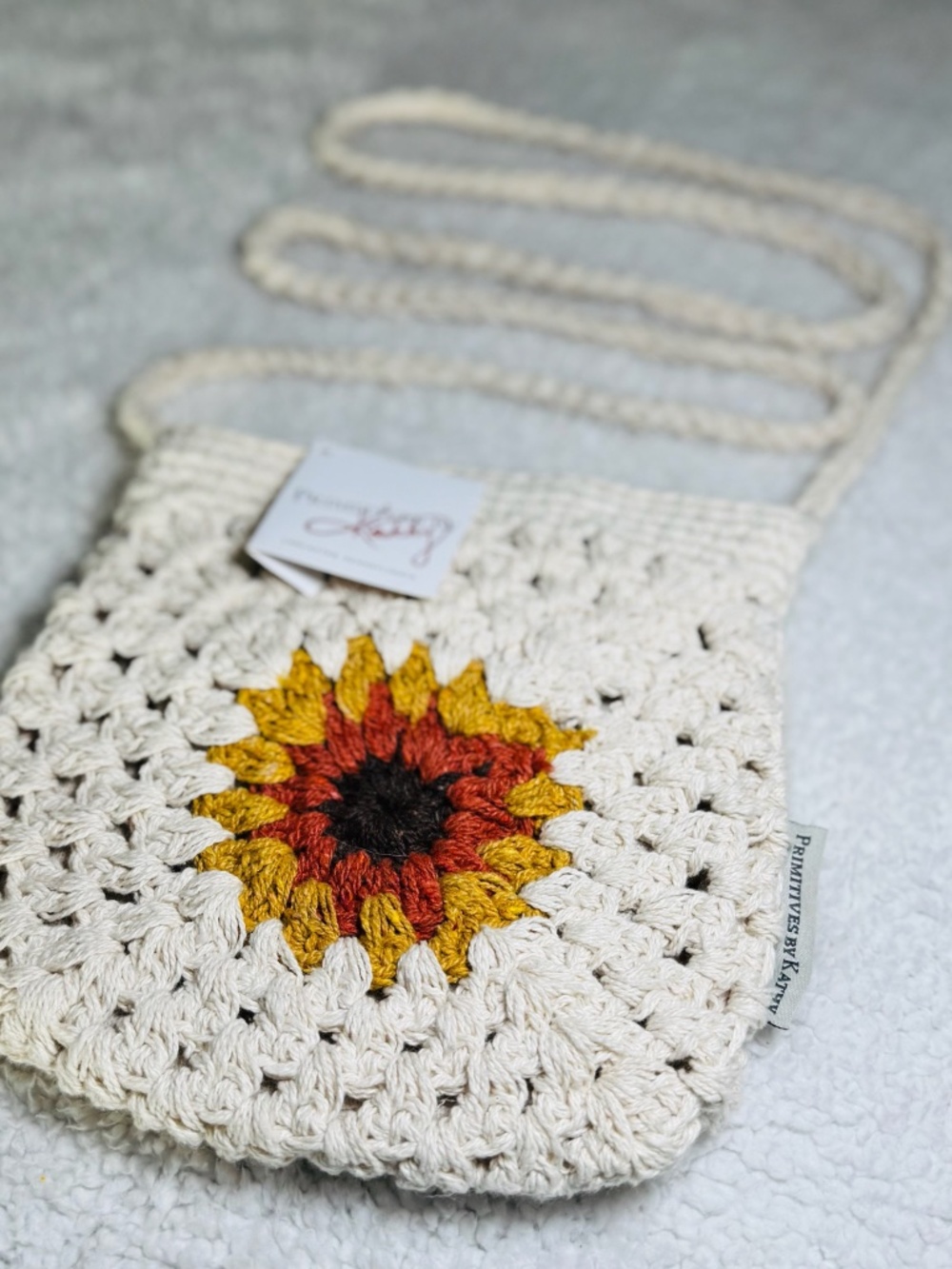 Primitives by Kathy Crossbody Purse Crochet Style Sunflower 8"x 8" Grandmacore